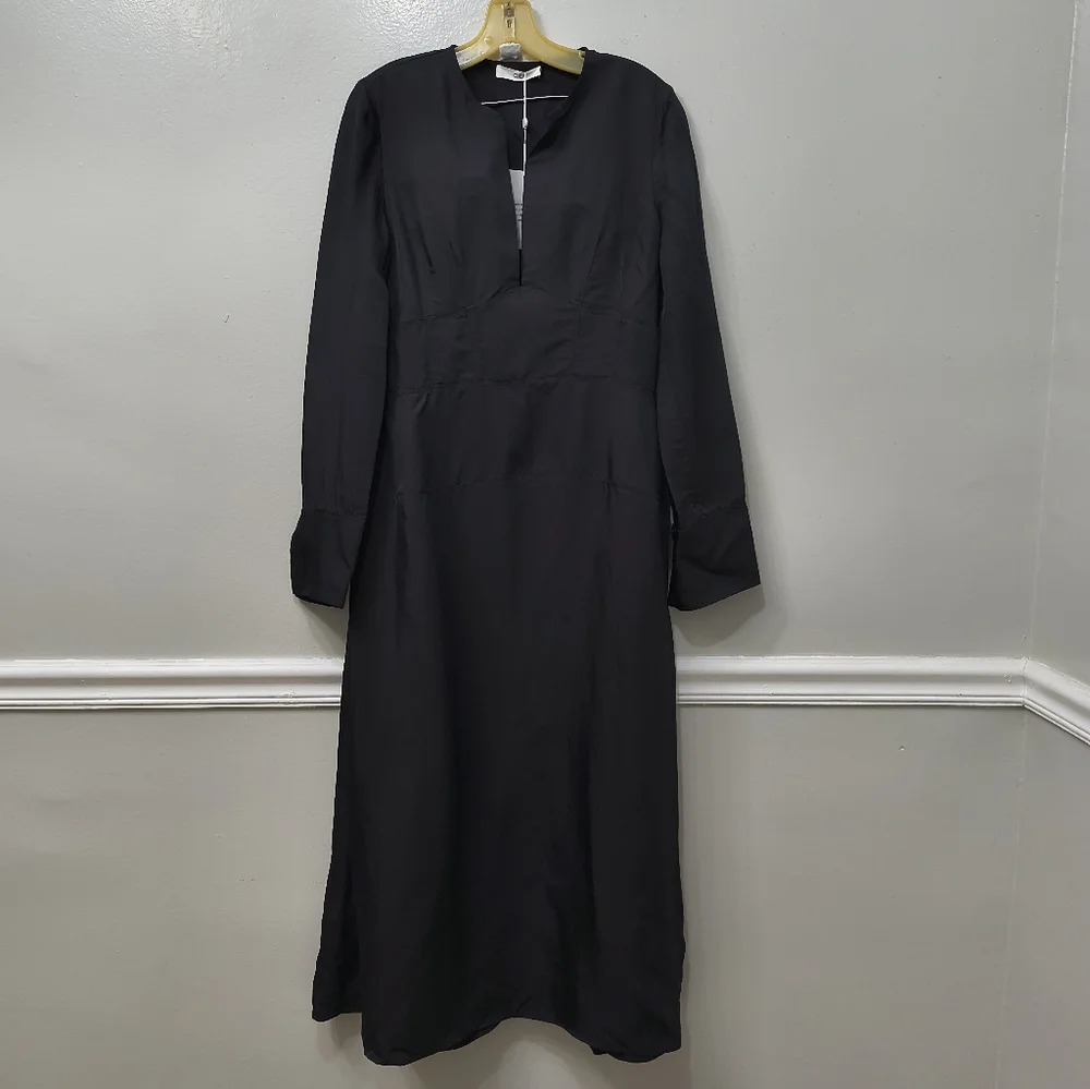 Co. Collection Silk Blend Elegant Black Long Sleeve Dress M Dark Romantic Gurge - Picture 5 of 12